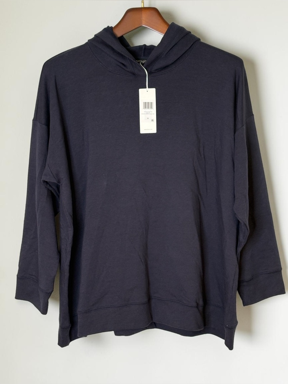 NWT Eileen Fisher Cozy Brushed Terry Hooded Boxy Long Top Nocturne Blue Plus 1X